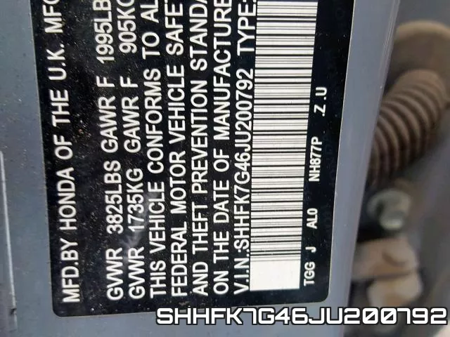 SHHFK7G46JU200792 фото 2