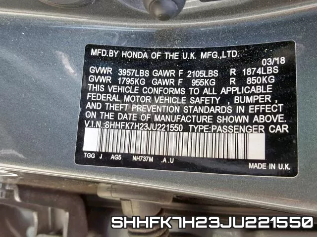 SHHFK7H23JU221550 фото 2