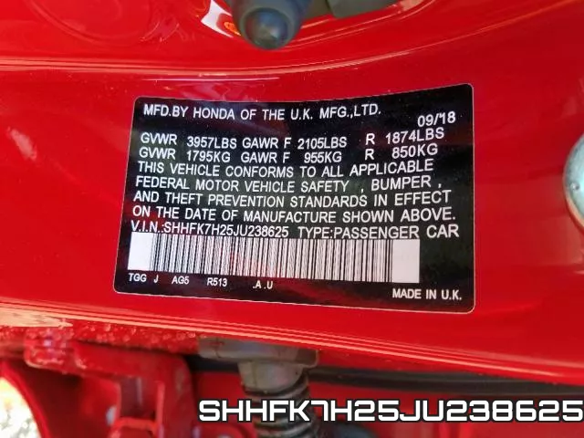 SHHFK7H25JU238625 фото 2