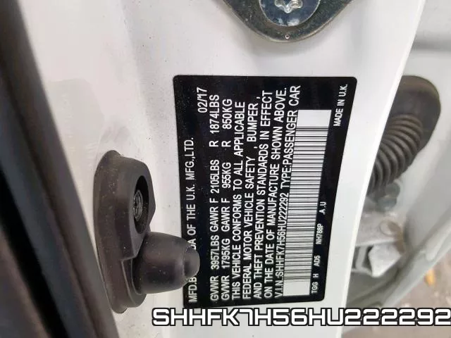 SHHFK7H56HU222292 фото 2