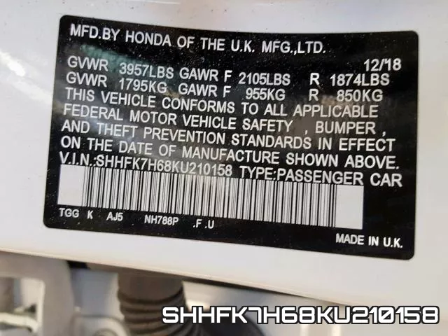 SHHFK7H68KU210158 фото 2