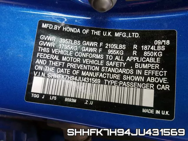 SHHFK7H94JU431569 фото 2