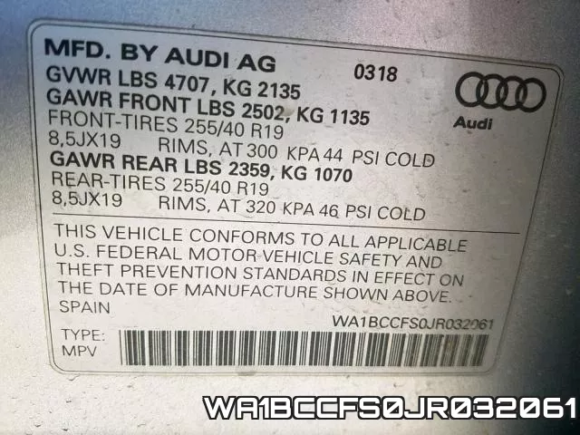 WA1BCCFS0JR032061 фото 2