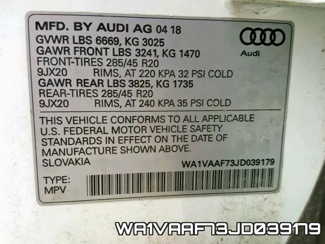 WA1VAAF73JD039179 фото 2