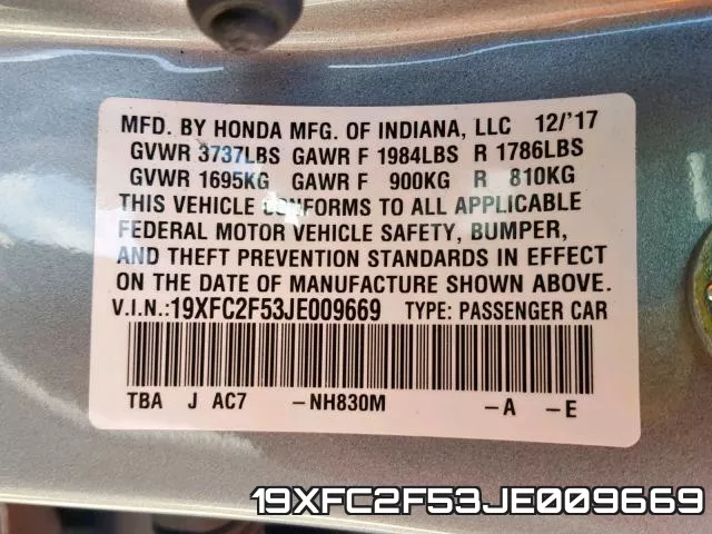 19XFC2F53JE009669 фото 2