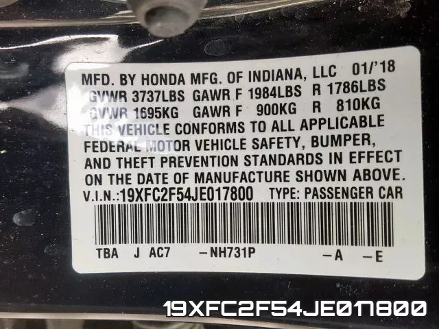 19XFC2F54JE017800 фото 2