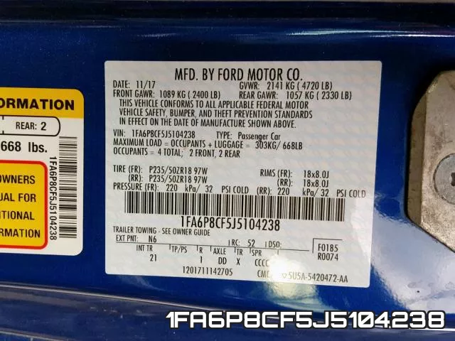 1FA6P8CF5J5104238 фото 2