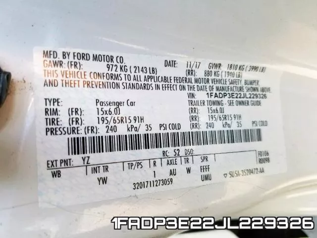 1FADP3E22JL229326 фото 2