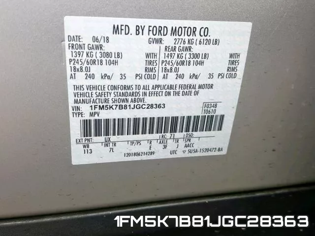 1FM5K7B81JGC28363 фото 2
