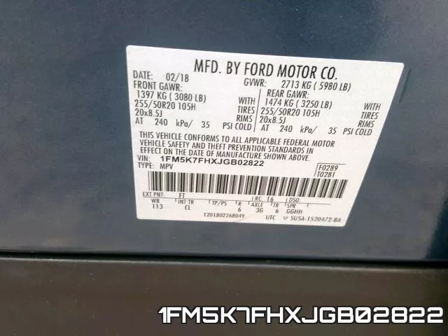 1FM5K7FHXJGB02822 фото 2