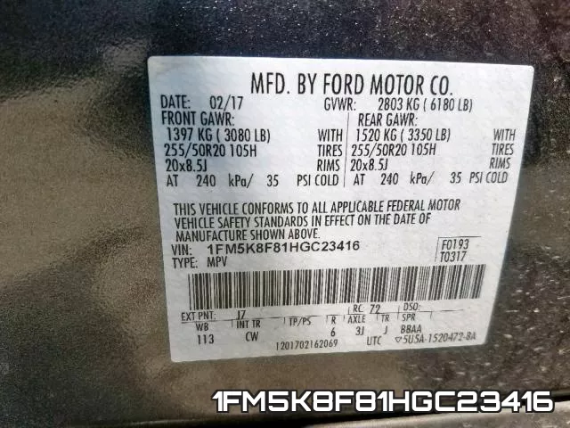 1FM5K8F81HGC23416 фото 2