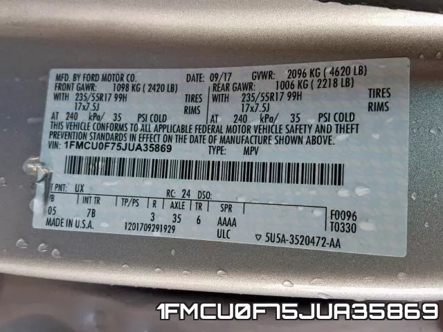 1FMCU0F75JUA35869 фото 2