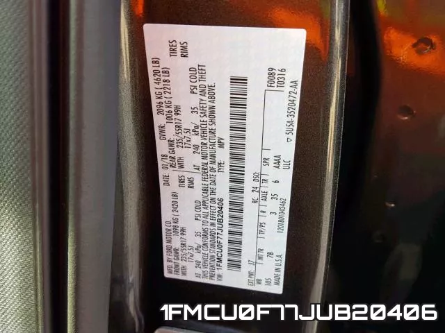 1FMCU0F77JUB20406 фото 2