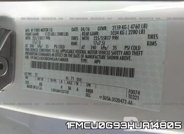 1FMCU0G93HUA14805 фото 10
