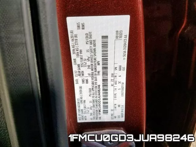 1FMCU0GD3JUA98246 фото 2