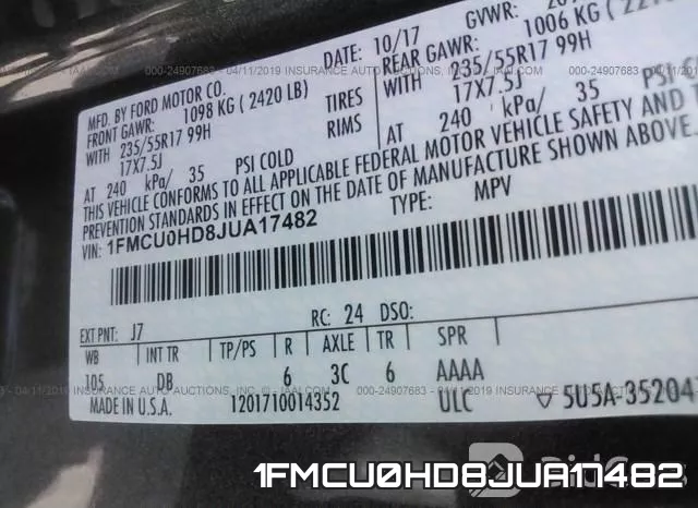 1FMCU0HD8JUA17482 фото 10