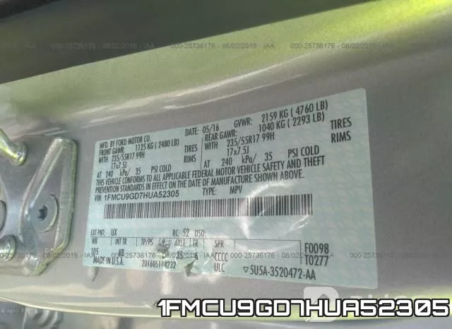 1FMCU9GD7HUA52305 фото 10