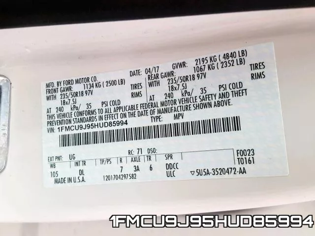 1FMCU9J95HUD85994 фото 2
