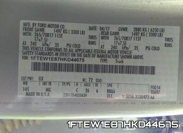 1FTEW1E87HKD44675 фото 10