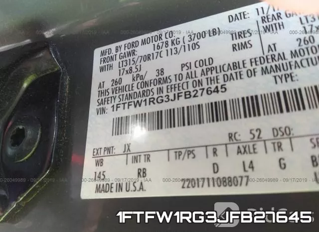 1FTFW1RG3JFB27645 фото 10