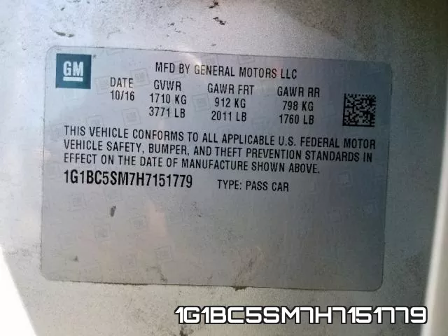1G1BC5SM7H7151779 фото 2