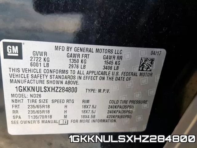 1GKKNULSXHZ284800 фото 2