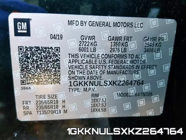 1GKKNULSXKZ264764 фото 2