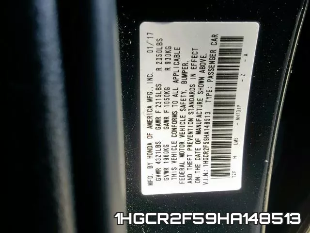 1HGCR2F59HA148513 фото 2