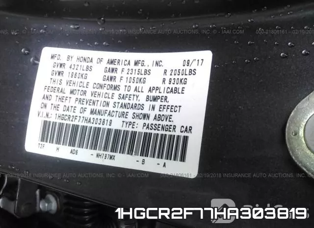 1HGCR2F77HA303819 фото 10
