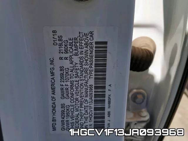 1HGCV1F13JA093968 фото 2