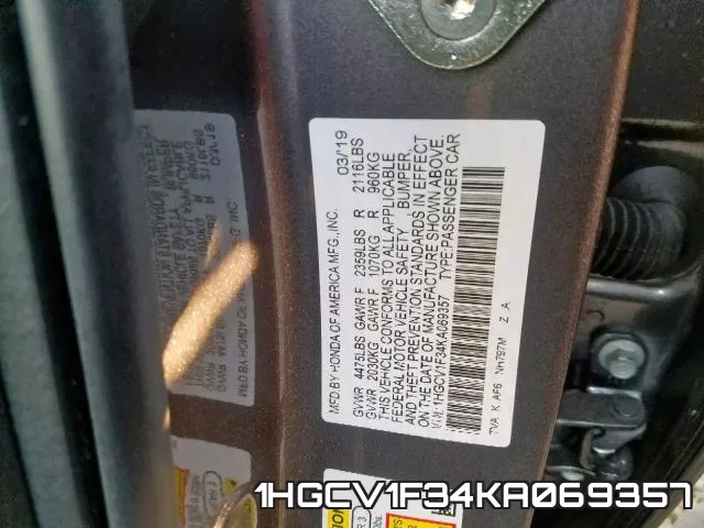 1HGCV1F34KA069357 фото 2