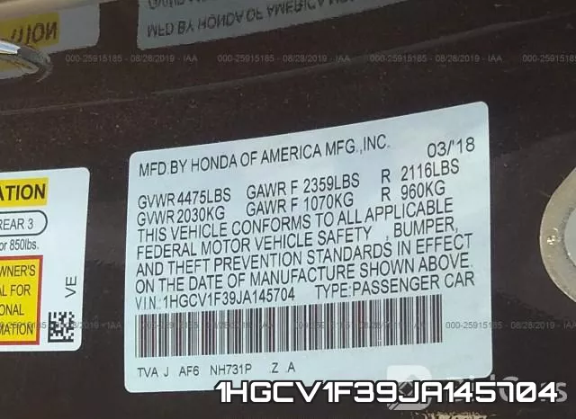 1HGCV1F39JA145704 фото 10
