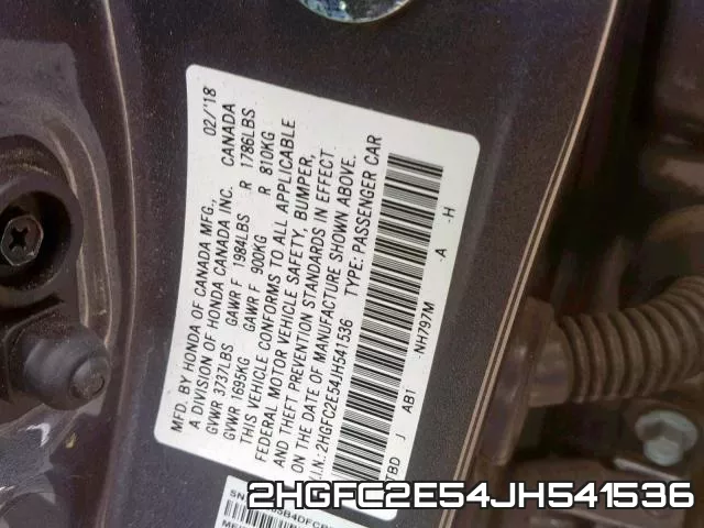 2HGFC2E54JH541536 фото 2