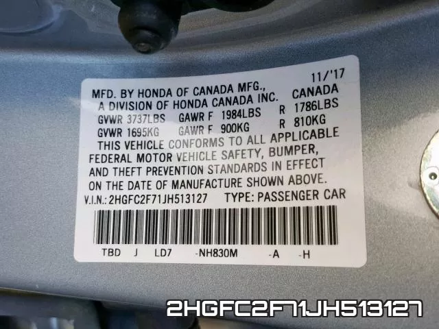 2HGFC2F71JH513127 фото 2