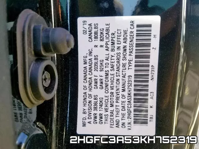 2HGFC3A53KH752319 фото 2