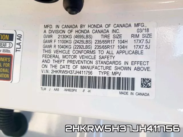 2HKRW5H37JH411756 фото 2