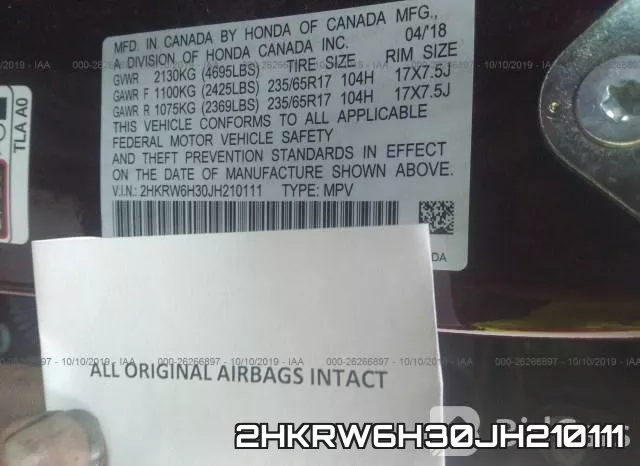 2HKRW6H30JH210111 фото 10