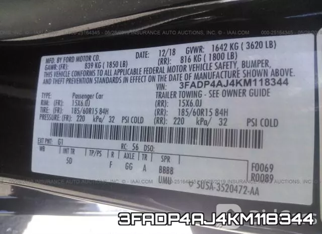 3FADP4AJ4KM118344 фото 10