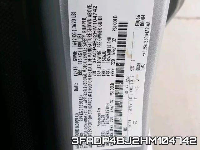 3FADP4BJ2HM104742 фото 2