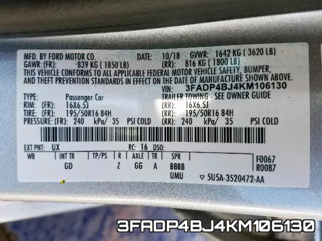 3FADP4BJ4KM106130 фото 2