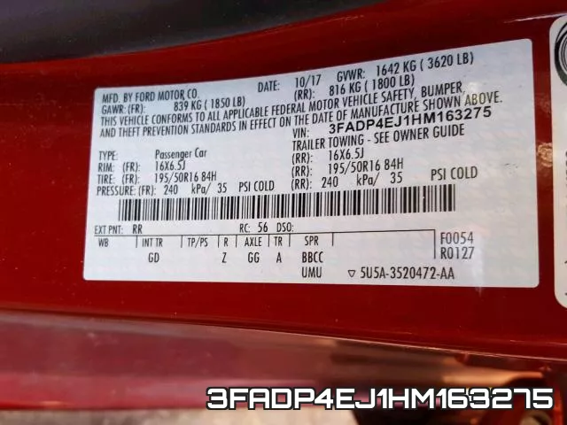 3FADP4EJ1HM163275 фото 2