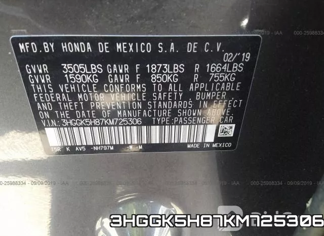3HGGK5H87KM725306 фото 10