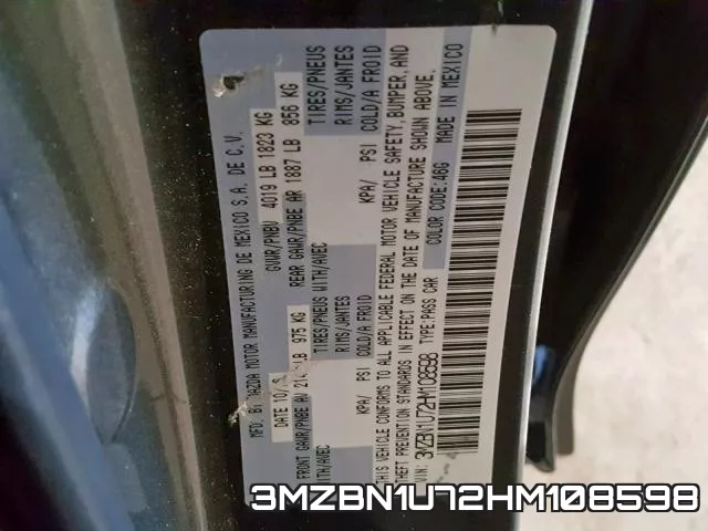 3MZBN1U72HM108598 фото 2