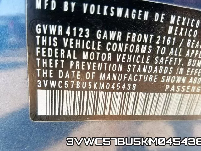 3VWC57BU5KM045438 фото 2