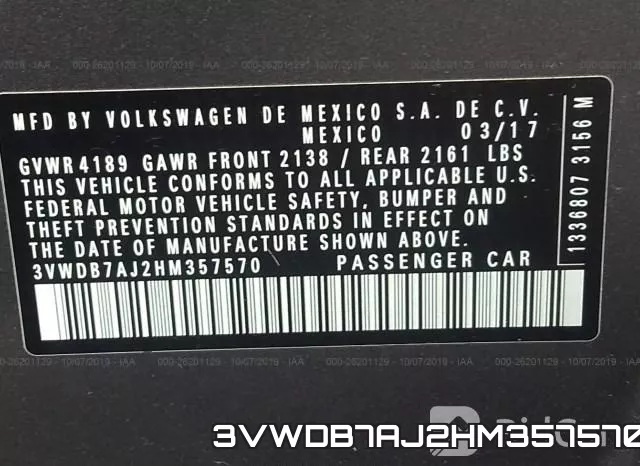 3VWDB7AJ2HM357570 фото 10