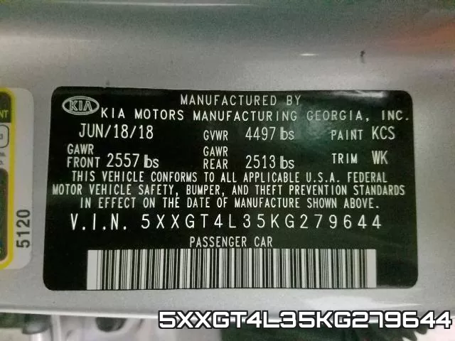 5XXGT4L35KG279644 фото 2