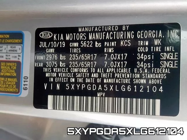 5XYPGDA5XLG612104 фото 2