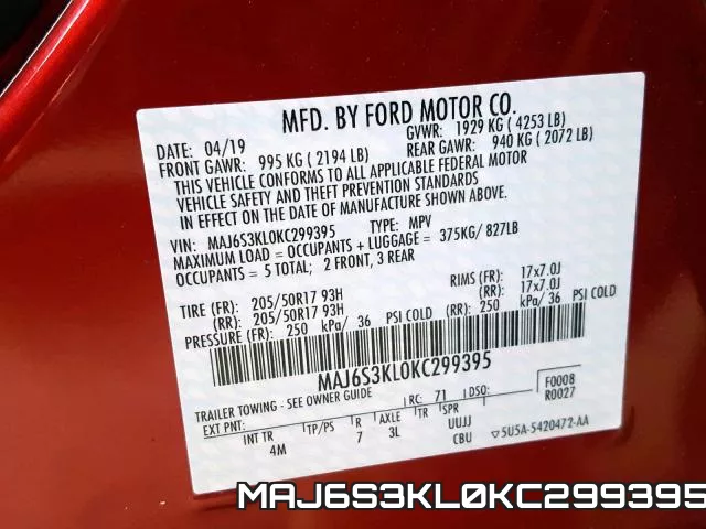 MAJ6S3KL0KC299395 фото 2