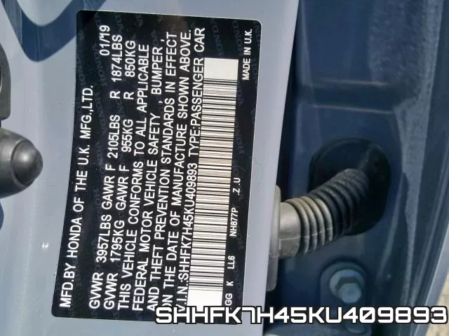 SHHFK7H45KU409893 фото 2