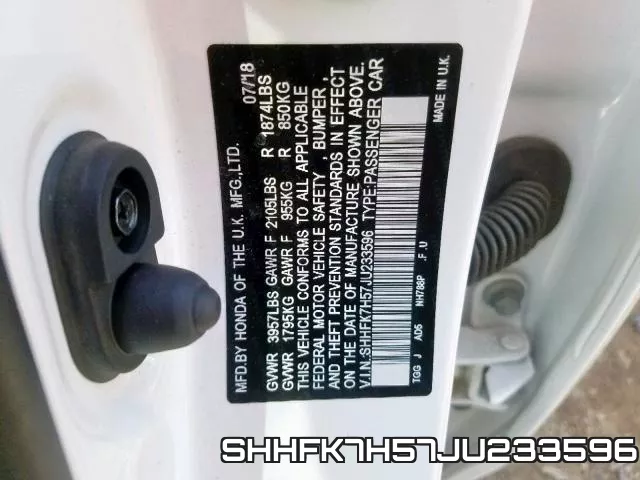 SHHFK7H57JU233596 фото 2